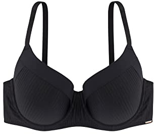 Dorina Sujetador Carmen Demi para Mujer – Ligeramente Acolchado, con Aros, Tejido Micro a Rayas Burnout, Espalda en U Power Mesh, Cierre de Tres Corchetes para Tallas Grandes/Curvy, Negro
