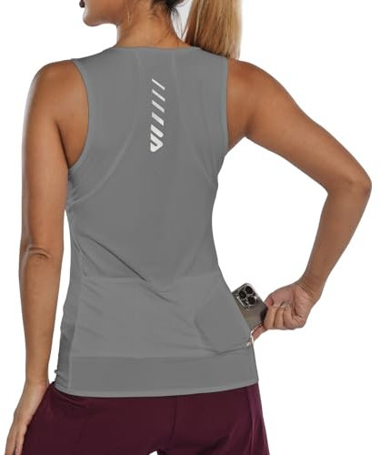 Lo.gas Fahrradtrikot Damen äRmellos,Radtrikot Atmungsaktiv Rennrad Trikot Fahrradshirt Mountainbike Frauen Sport Shirts FüR Damen Tank Top 4 Taschen Grau M