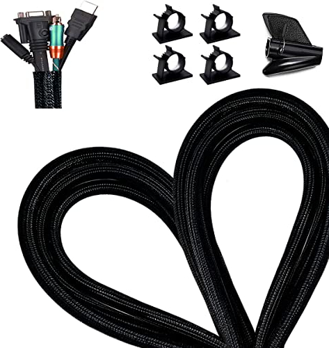 Fanoshon Braided Cable Management Split Sleeves Cord Protectors Pet Proof - Self-Wrapping Split Wire Loom for TV/Computer/Home Theater/Engine Bay (1/2-13 1/8ft)