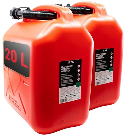 KOVA® 2x Benzinkanister 20L ROT Dieselkanister Reservekanister Kraftstoffkanister 20 Liter Wasserkanister für Benzin Diesel Wasser AdBlue, Auswahl: 5 10 10L ltr 5L 20-Liter-Kanister & Außgießer