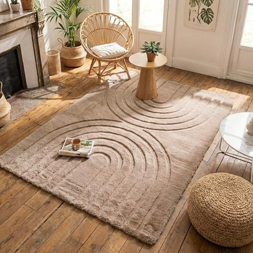 FRAAI | Home & Living Hochflor Teppich - Carvy Arches Taupe - Boho, Modern, Skandinavisch - Wohnzimmer, Kinderzimmer, Schlafzimmer, Babyzimmer - Fellteppich - Carpet