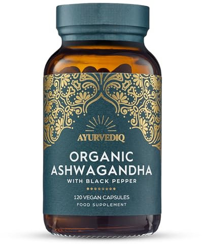 Ayurvediq Wellness Organic Ashwagandha with Organic Black Pepper 650mg, 120 Capsules - Ashwagandha High Strength for Anxiety, Stress Relief for Adults, Better Sleep - Vegan Ayurvedic Products