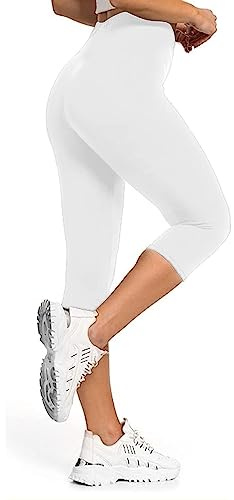 R&N FASHIONS 3/4 Length Stretchy Leggings for Ladies/Women, Mid Waisted Elastic Casual Bottomware - Buttery Soft - Daily Gym Running Fitness Capri Pants (as8, Alpha, xx_l, Regular, Regular, White)
