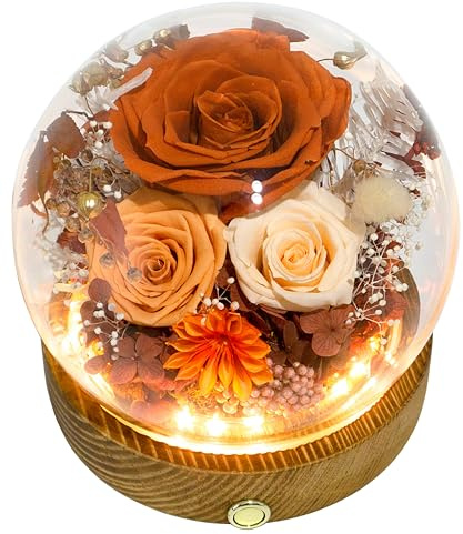 Valley of Rain & Forest Long-Lasting Real Flowers, Unique Floral Gift For You to Send Love for All Occasions, for Indoor Decoration (Orange Rose & Champagne Rose - Fall Themed)