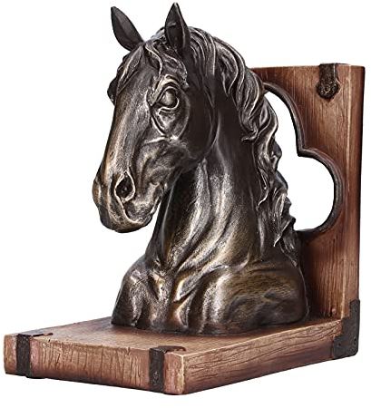 Wnvivi Pferdekopf-Skulptur, Pferde-Buchstützen aus Kunstharz Im Retro-Stil, Pferdekopf-Kunstbuchstopper für Regal, Dekorative Hauskopf-Statue für Heimdekoration(Bronze)