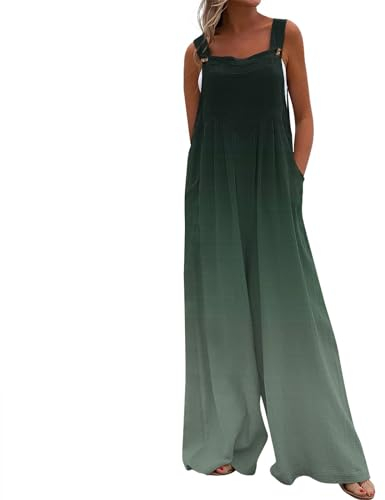 Vasreyy Hosenanzug Damen Sommer Jumpsuit Kurz Overall Yoga Weites Bein Elegant Kostüm Zwerg Rot Latzhose Leinen(XXL,Minzgrün)