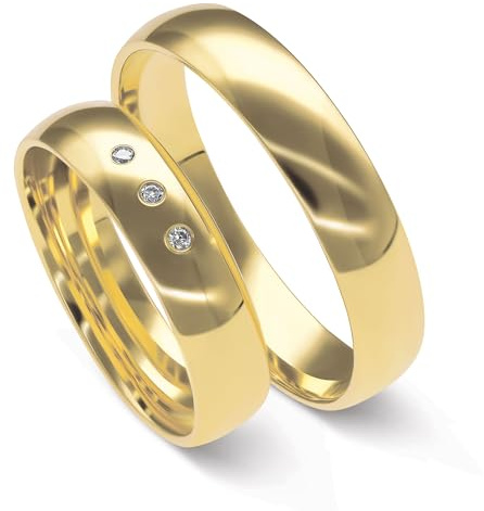 mosa & co. - Trauringe Gold 585 mit 4,5 mm Breite mit echten Diamanten im Paarpreis für Sie und Ihn inkl. Gravur - Modell Classic Diamond - Echtgold 14k Eheringe Hochzeitsringe Verlobungsringe