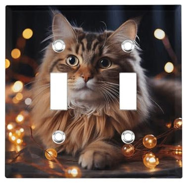 Weihnachtliche Wandplatte mit Katzenmotiv, Doppel-Kippschalter, dekorative Metall-Lichtschalter-Abdeckung, Standardgröße, 11,7 x 11,4 cm, Abdeckung für Wohnzimmer, Schlafzimmer