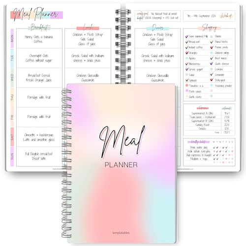 Wöchentlicher Essensplaner & Lebensmitteltagebuch | Essens-Tagebuch zur Verfolgung von Mahlzeiten & Einkäufen | Einkaufsliste | Meal Prep Planer | A5 Regenbogen