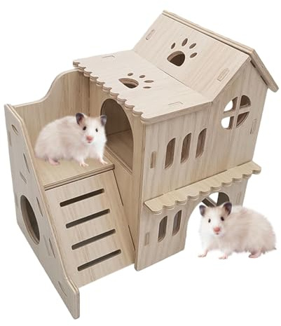 Labyrinthe de maison de hamster, cabane de hamster à double pont, maison de hamster en bois, jouet de labyrinthe pour petits animaux, habitat de hamsters en bois naturel, maison de hamsters agrandie e