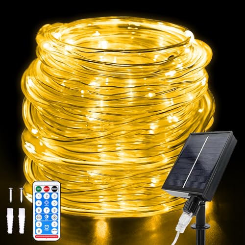 Hulaiyaa Outdoor Solar LED Lichtschlauch, Wasserdichte Solar Lichterschlauch 22M Solar Lichterschlauch Aussen Fernbedienung 8 Modi 200 LED Lichtschlauch Außen für Weihnachten Party Dekorationen