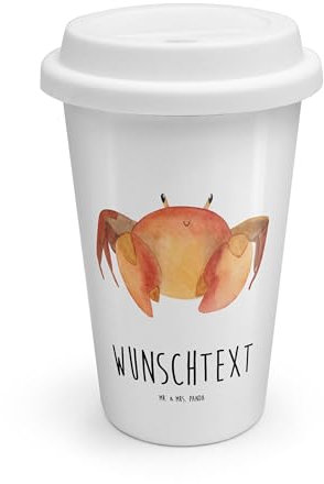Mr. & Mrs. Panda Personalisierter To Go Becher Sternzeichen Krebs - Personalisierte Geschenke, Krebs Geschenk, Thermobecher To Go Personalisiert,