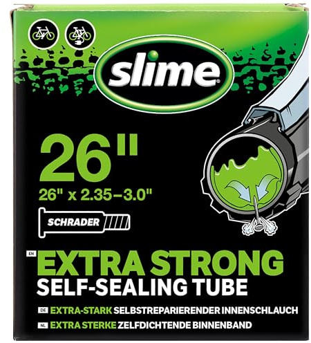 Slime 30096 Cykel Innerslang med Slime Punkteringstätning Medel, Självtätande, Förebyggande och Reparera, Schrader Ventil, 26 x 2.35-3.0