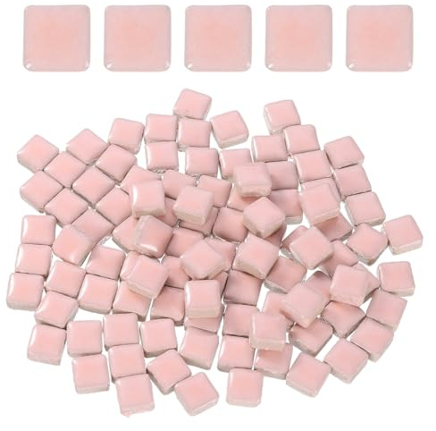 sourcing map 205pcs Ceramic Mosaic Tiles, Bulk Stained Ceramic Mosaic Tiles Square Mosaic Kits for DIY Art Crafts, Handmade Art Craft Projects for Home Decor(200g, Pink)