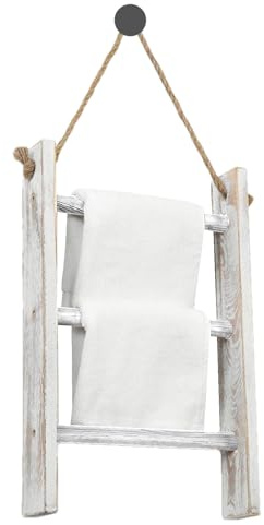 Portasciugamani a 3 livelli per bagno, scaletta per asciugamani, con corda, decorativo, in legno, scaletta e gancio per decorare la stanza della fattoria | scala decorativa in legno portasciugamani da bagno e per la stanza della fattoria