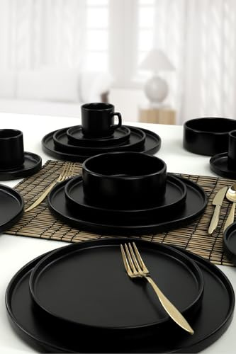 Hanah Home Service de table en céramique noir mat Dinner 20 pièces