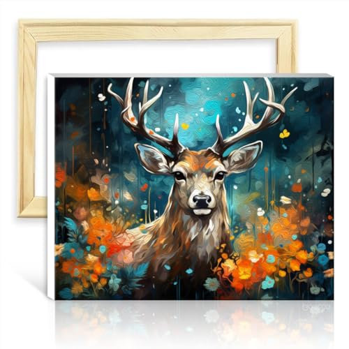 LiHEQING Ölgemälde auf Leinwand, Hirsch, digitales Ölgemälde zum Selbermachen, Bilder für die Wanddekoration zu Hause, Geschenke, ohne Rahmen (30 x 40 cm)