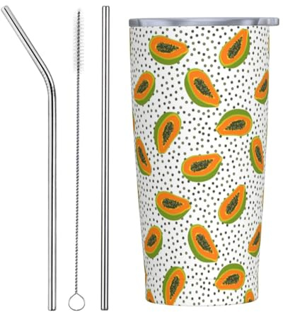 Bicchiere da 20 once con coperchio e cannuccia, verde papaya pois Bicchiere isolato in acciaio inox, tazza da caffè personalizzata Bottiglia da viaggio