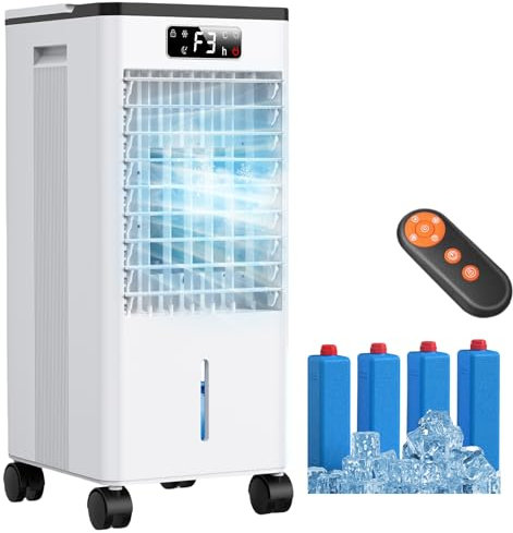 Condizionatore Portatile Max 7.5L-Raffreddamento Evaporativo a Cristalli di Ghiaccio,Serbatoio Grande,Telecomando,3 Velocità,Orientabile 60°/120°,Timer 1-12h,Basso Consumo, Silenzioso,per Casa Ufficio