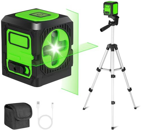 QCXWCJWD Green Laser Level with Tripod, Self-Leveling 360° with Alarm, 4D Brightness, 25m Indoor/Outdoor High Visibility Line Laser, Manual Mode for Tilted Lines, 1/4” Mount