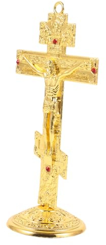 Cabilock Elegante Ornamento A Croce Dorata Da Tavolo Croce in Metallo Decorazione Cattolica Per Soggiorno