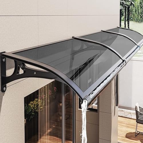 Vordach für Haustür, Überdachung Haustür aus Aluminium und Polycarbonat, Türvordach für Schützt vor Regen, Schnee und UV-Strahlen Schlagfeste 100 KG, Grau Pultbogenvordach (100x220cm)