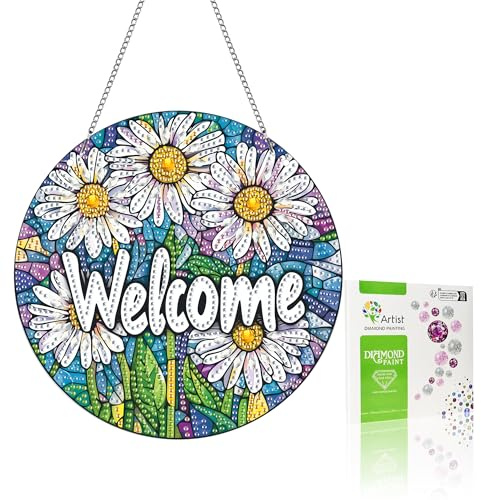 VAIIEYO 5D DIY Diamond Painting Anhänger Chrysantheme,Blume Diamant Painting Bilder Malerei Kits mit Kett, Diamant Home Wand Decor Gemälde Diamond Dekoration, Veranda Fenster Wandbehang A16