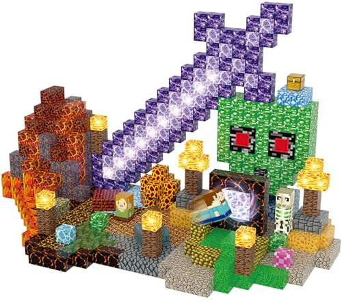Magnetische Bausteine Sword Edition 100 Stück 2.5cm Leuchtende Magnetblöcke | Magnetbausteine mit Zauberportal, Magnetic Cubes Magnetwürfel Magnetspielzeug für Kinder Jungen Mädchen ab 3 4 5 6 7 8 Jahre
