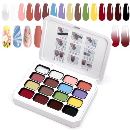 U-Shinein 16 Colors Gradient Painting Gel, French Manicure DIY, Palette A5 | 16-Color Gradient Painting Gel, For Ombre & Aura Nails, French Manicure Diy Kit, Long-Lasting, For Home & Salon, Palette A5