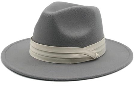 WUFANGBU Fedora Trilby Filzhut Hut Zylinder Lässiger Hut Dreifach Gefaltet Mit Filzhut Klassischer Jazzhut Mit Großer Krempe M(56-58Cm) Grau