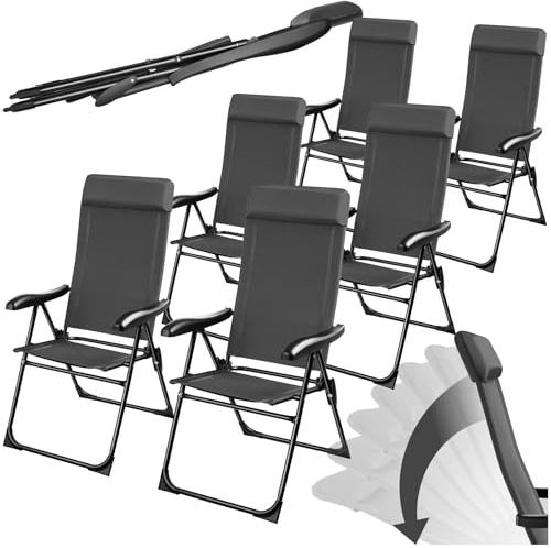 tectake® Essstühle Hochlehner, Gartenmöbel Set, Essstuhl 7-Fach verstellbar, Gartenstuhl, Klappstuhl, Campingstuhl, Klappstühle Balkon Möbel, Camping Stuhl, Gartenstühle - anthrazit, 6er Set