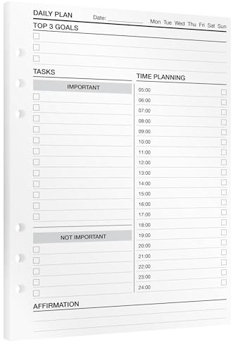 KOMPASS Daily Planner Timeboxing | A5 Planner Inserts | 30 ark för daglig planering med tidsblockering | Mer produktivitet och fokus | Bullet Journal & To Do Refill Sheets