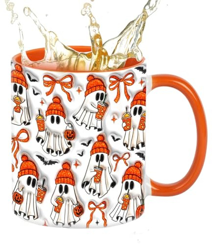 Maodom Mug fantôme effrayant – Tasse à thé en céramique résistante à la chaleur pour voyage, tasse à thé de 350 ml avec poignée ergonomique pour lait, café, glace, eau, jus, thé, bière