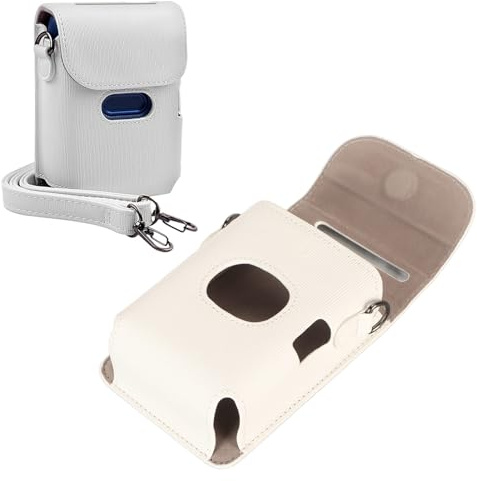 LICAEVEY Étui de Voyage D'imprimante pour Smartphone pour Mini Link 2 Mini Link Tocoproping PU Leather Vintage Style avec Une Bandoulière Réglable Pocket de Sortie Photo (White)