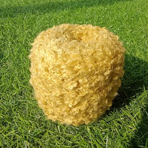JinweiS Hilo acrílico de lana suave de felpa de 50 g (amarillo) para hacer el pelo de muñecas, tejer a ganchillo, fieltro de aguja | Bobinas de pelo rizado de lana de oveja cardada, lana de oveja