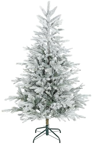 HOMCOM Sapin de Noël Artificiel floqué de Neige 150 cm, Arbre de Noël avec 828 Pointes de Branche articulée, Support en métal Pliable, Facile à Monter et Ranger, Plastique Ignifuge, Vert