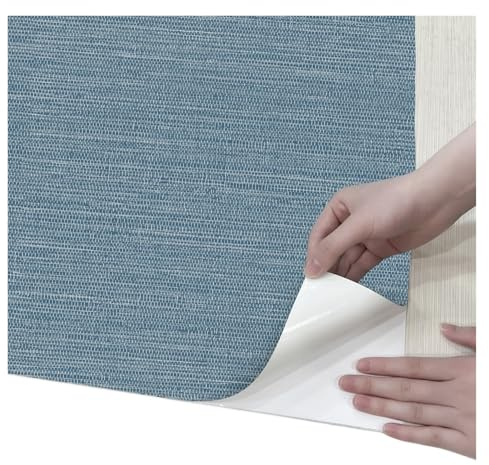Papel pintado con aspecto de madera Papel tapiz de PVC con textura azul, autoadhesivo, impermeable, for muebles, armarios, baños y cocinas(44cmx1000cm)