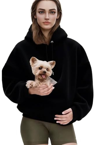 Huvtröja med hundpåse Huvtröjor for husdjur Bärare Huvtröja med stor ficka for valp kattunge Hundar hållare(Black,M)