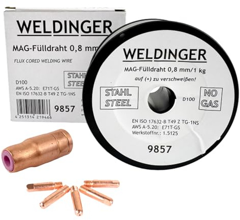 WELDINGER Fülldraht 0,8 mm/1,0 kg Fülldraht-Gasdüse 5x Stromdüsen MB15