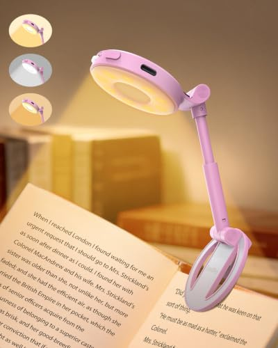 EastPin Book Light Clip on Reading Light for Books Stocking Fillers Women | 18 LED, Rechargeable, 3 Colours Stepless Dimming Memory Timer Night Travel Bedtime Reading Lamp, Christmas Women Gifts, Pink
