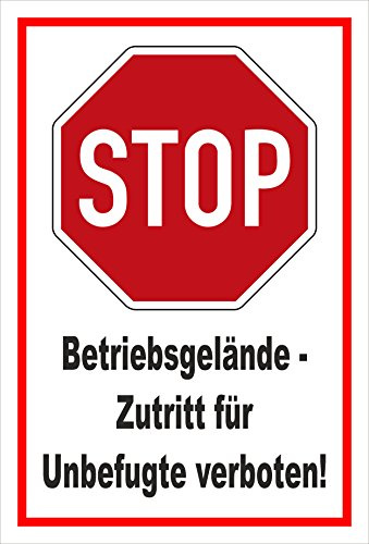 Melis-Folienwerkstatt Schild Stop - Betriebsgelände – 30x20 cm – 3mm Aluverbund – mehrere Größen/Materialien