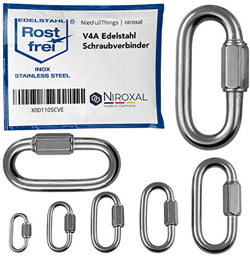 Edelstahl Schraubverbinder V4A A4 – Schraubkarabiner Kettenverbinder – Ø 5 mm – Bruchlast 930 kg – 10 Stück