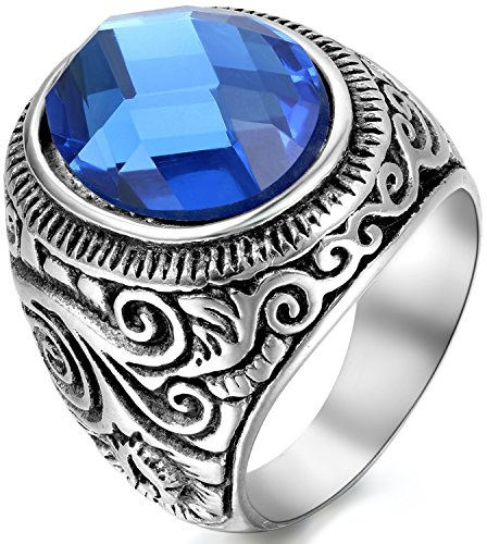 OIDEA Vintage Edelstahl Biker Herren Ringe, Geschnitzt Ehering Verlobungsring, Schwarz Blau Silber für Männer - Ringgröße 54 (17.2) bis 76 (24.2)