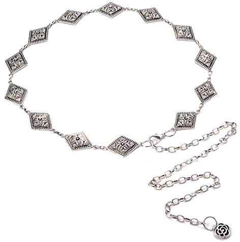 Cheerlife Vintage Damen Metall Taille Kette Gürtel Taillengürtel Hüftgürtel Kleidgürtel Kettengürtel Kleid Dekoration (Silber)