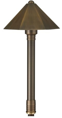 VOLT Parasol 12V Brass Mini Path Light (13 Tall, 7 Shade) with 3W 2700K Warm White G4 LED Bulb for Low Voltage Landscape Lighting on Outdoor Pathway, Walkway, Garden, Driveway or Patio