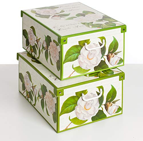 Lavatelli Set 2 pezzi, Scatole armadio in cartone, organizer per vestiti e biancheria, per cambio stagione, Camelie 49x40xh24 cm