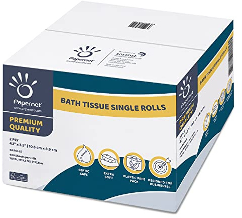 Papernet Toilet Tissue 48 Single Rolls with 400 Premium Quality Sheets per roll | Compatible with Universal Dispensing System | 2 ply 400 sheets 4.1” x 4.0”