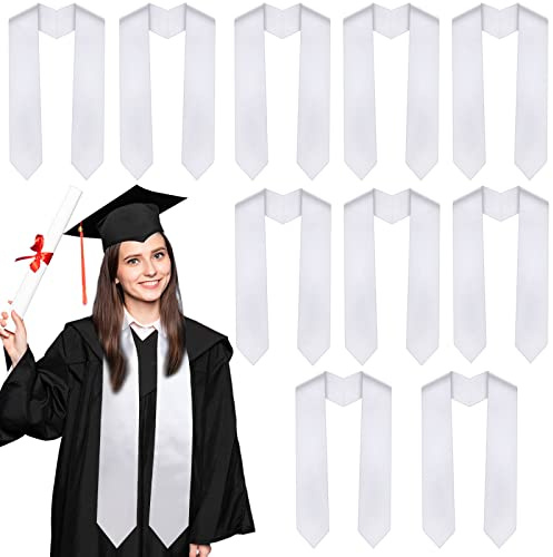 Haysandy 10 Pack 62 Inch Graduation Stole Satin Sash Bulk 2026 Unisex Adult Plain Graduation Sash Honor Stole for Men Women(White)