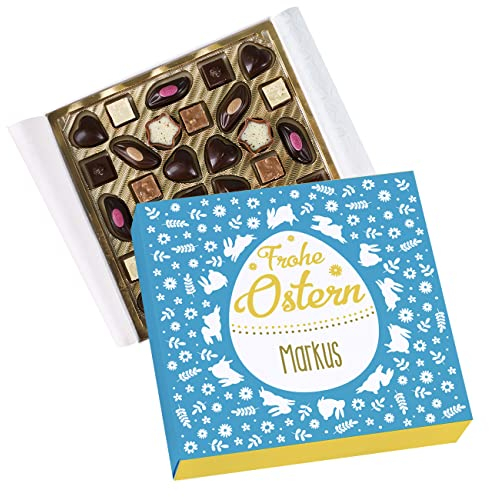 Herz & Heim® Lindt Pralinen, 155g, verschiedene Motive zu Ostern, personalisiert Frohe Ostern Blau