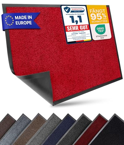 Entrando Fußmatte 90x120 cm - Schmutzfangmatte innen und außen, Rot | Großer Schmutzfang-Teppich und Fußabtreter für Flur, Haustür, Büro und Werkstatt - wetterfest, rutschfest, waschbar